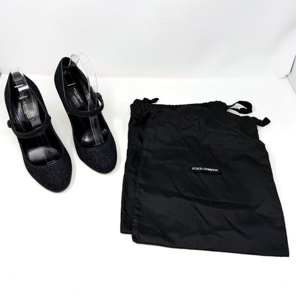 Dolce & Gabbana Mary Jane Pumps Black Baroque DG Logo Heel Size 38 Designer - Picture 10 of 12